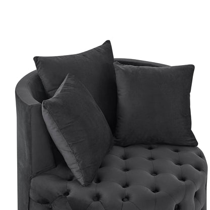Velvet Upholstered Swivel Chair for Living Room, with Button Tufted Design and Movable Wheels, Including 3 Pillows, Black image 8
