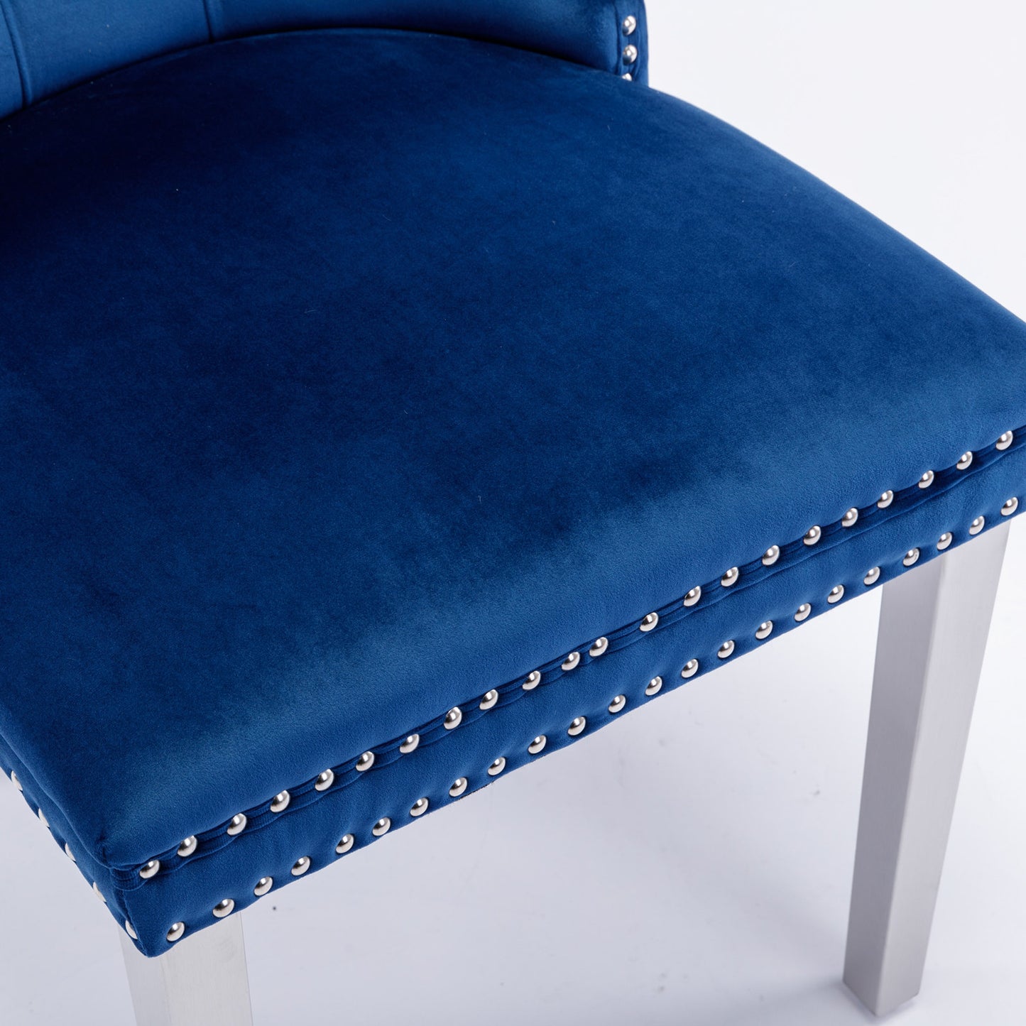 Nikki Collection Modern, High-end Tufted Solid Wood Contemporary Velvet Upholstered Dining Chair with Chrome Stainless Steel Plating Legs,Nailhead Trim,Set of 2,Blue and Chrome, SW1701BL image 11