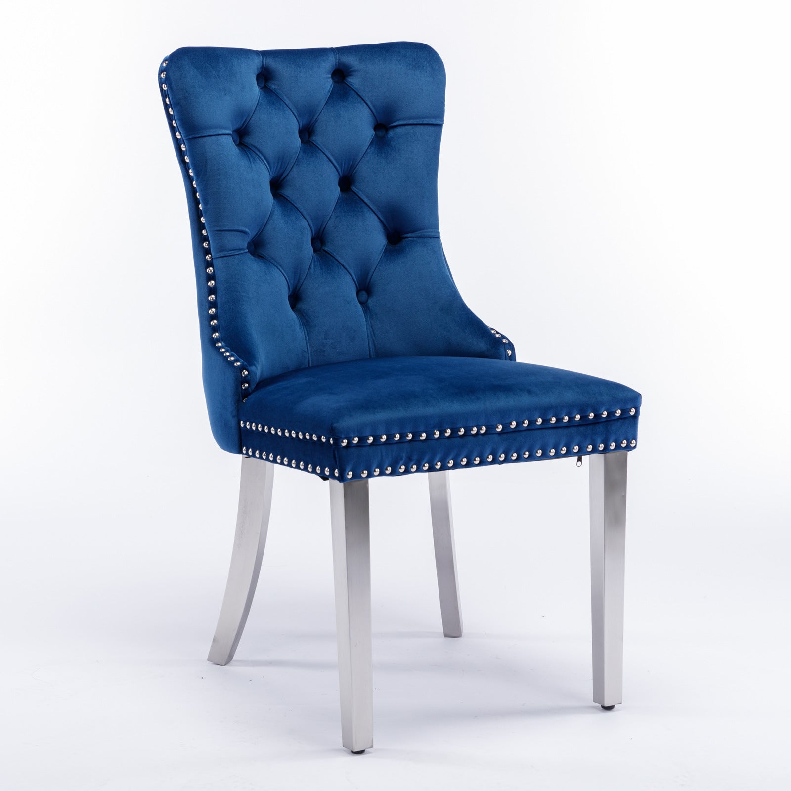 Nikki Collection Modern, High-end Tufted Solid Wood Contemporary Velvet Upholstered Dining Chair with Chrome Stainless Steel Plating Legs,Nailhead Trim,Set of 2,Blue and Chrome, SW1701BL image 3