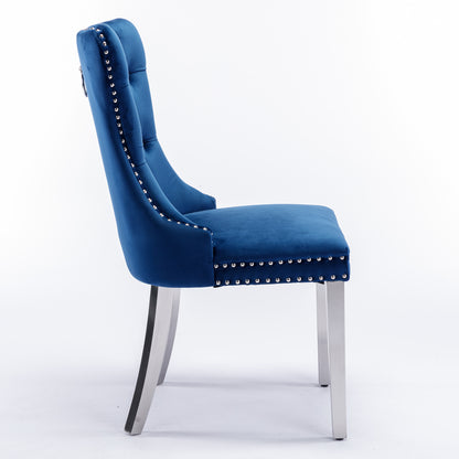 Nikki Collection Modern, High-end Tufted Solid Wood Contemporary Velvet Upholstered Dining Chair with Chrome Stainless Steel Plating Legs,Nailhead Trim,Set of 2,Blue and Chrome, SW1701BL image 4