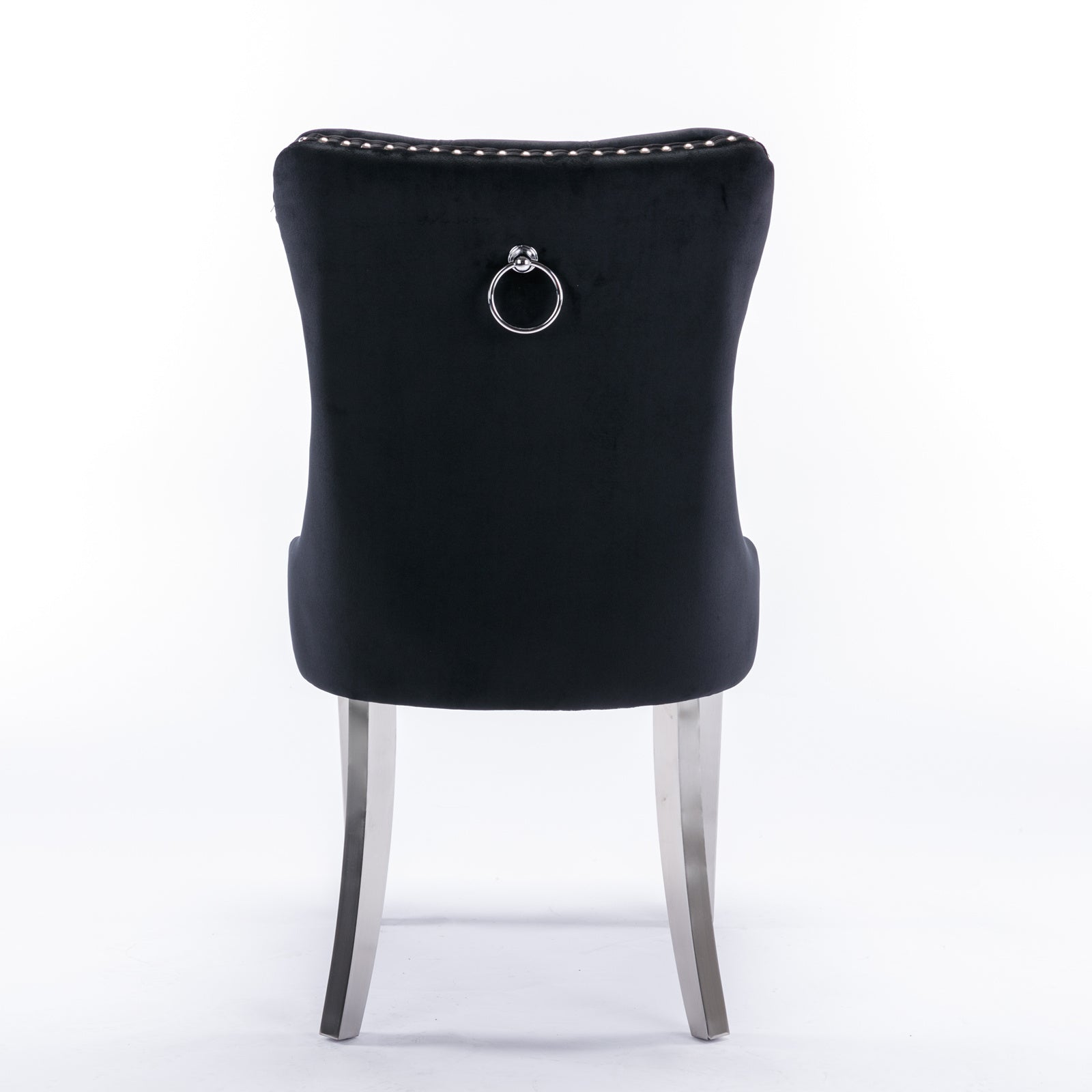 Nikki Collection Modern, High-end Tufted Solid Wood Contemporary Velvet Upholstered Dining Chair with Chrome Stainless Steel Plating Legs,Nailhead Trim,Set of 2,Black and Chrome, SW1701BK image 6
