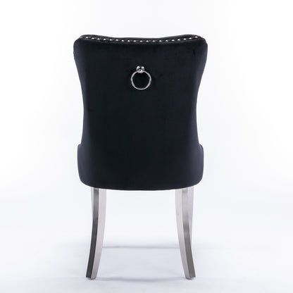 Nikki Collection Modern, High-end Tufted Solid Wood Contemporary Velvet Upholstered Dining Chair with Chrome Stainless Steel Plating Legs,Nailhead Trim,Set of 2,Black and Chrome, SW1701BK image 6
