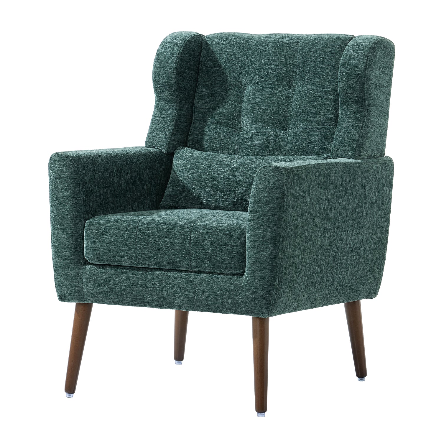 Modern Accent Chair,Chenille Arm Chairs for Living Room,Upholstered Mordern Armchair,Comfy Soft Padded Lounge Chair in Small Space, Bedroom, w/Pillow, Solid Wood Leg (Blackish Green) image 2