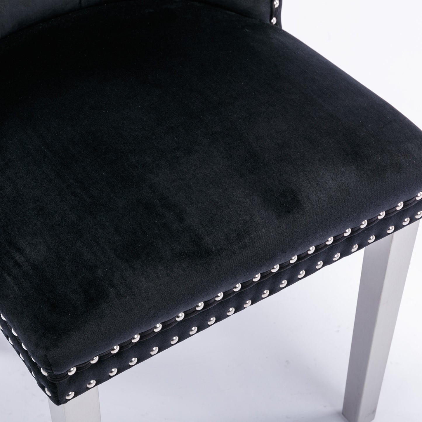 Nikki Collection Modern, High-end Tufted Solid Wood Contemporary Velvet Upholstered Dining Chair with Chrome Stainless Steel Plating Legs,Nailhead Trim,Set of 2,Black and Chrome, SW1701BK image 11