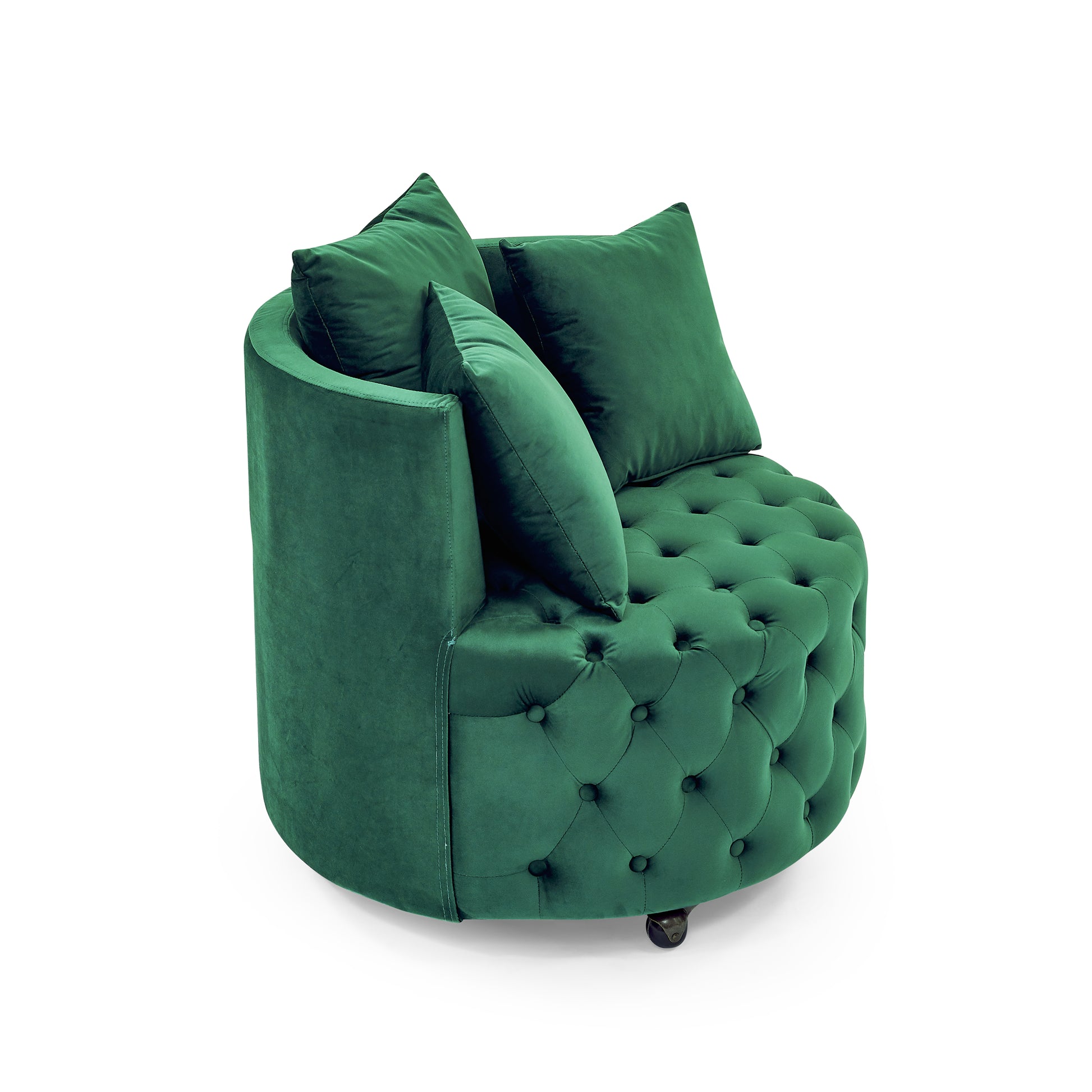 Velvet Upholstered Swivel Chair for Living Room, with Button Tufted Design and Movable Wheels, Including 3 Pillows, Green image 7