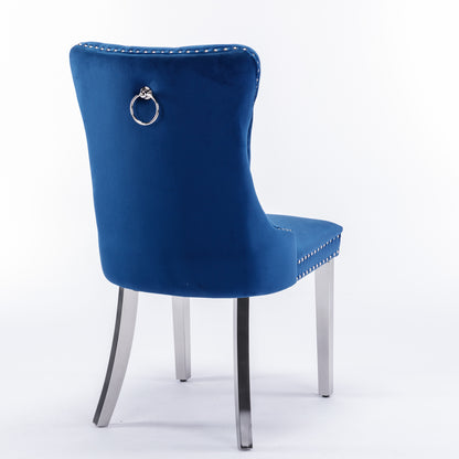 Nikki Collection Modern, High-end Tufted Solid Wood Contemporary Velvet Upholstered Dining Chair with Chrome Stainless Steel Plating Legs,Nailhead Trim,Set of 2,Blue and Chrome, SW1701BL image 5