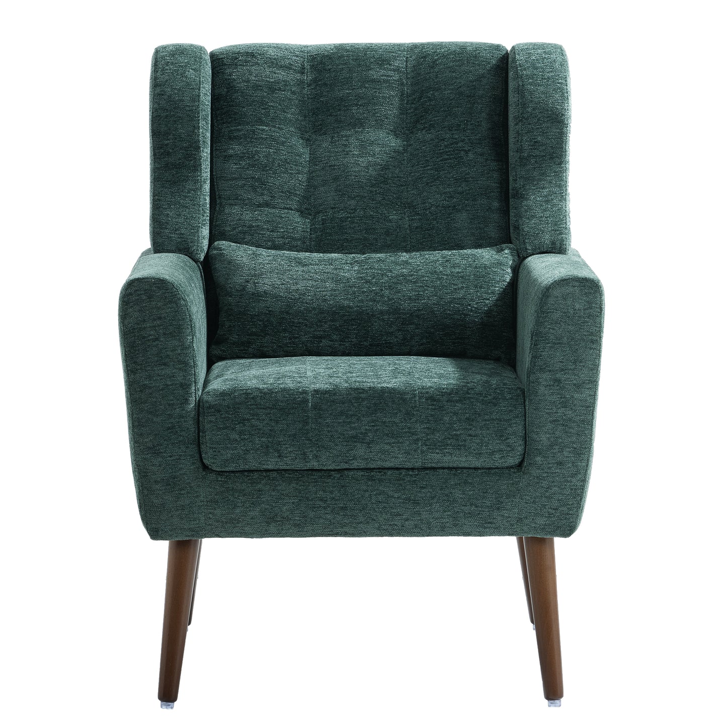 Modern Accent Chair,Chenille Arm Chairs for Living Room,Upholstered Mordern Armchair,Comfy Soft Padded Lounge Chair in Small Space, Bedroom, w/Pillow, Solid Wood Leg (Blackish Green) image 8