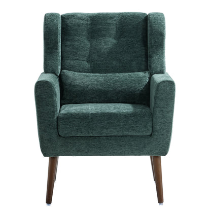 Modern Accent Chair,Chenille Arm Chairs for Living Room,Upholstered Mordern Armchair,Comfy Soft Padded Lounge Chair in Small Space, Bedroom, w/Pillow, Solid Wood Leg (Blackish Green) image 8