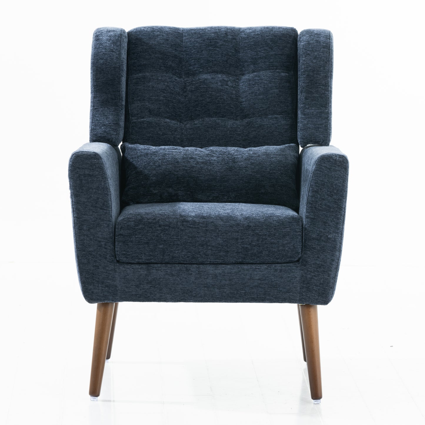 Modern Accent Chair,Chenille Arm Chairs for Living Room,Upholstered Mordern Armchair,Comfy Soft Padded Lounge Chair in Small Space, Bedroom, w/Pillow, Solid Wood Leg (Dark Blue) image 8
