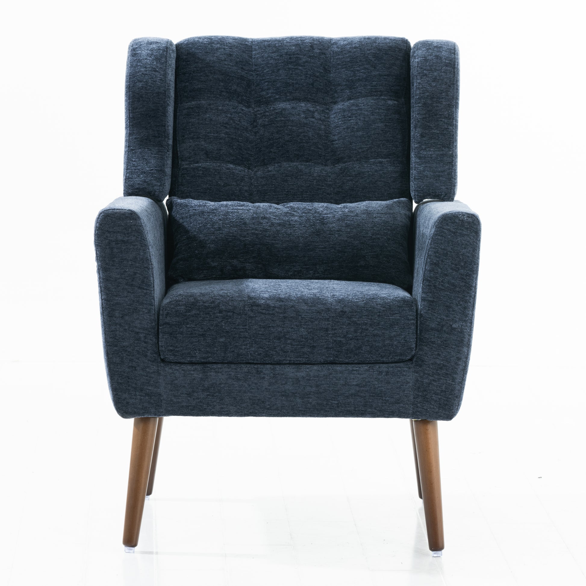 Modern Accent Chair,Chenille Arm Chairs for Living Room,Upholstered Mordern Armchair,Comfy Soft Padded Lounge Chair in Small Space, Bedroom, w/Pillow, Solid Wood Leg (Dark Blue) image 8