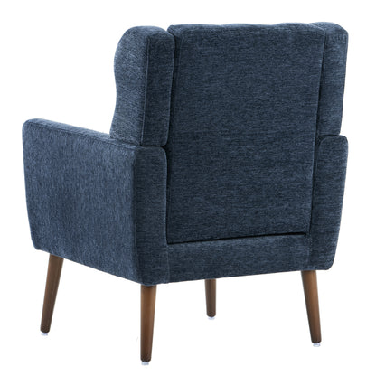 Modern Accent Chair,Chenille Arm Chairs for Living Room,Upholstered Mordern Armchair,Comfy Soft Padded Lounge Chair in Small Space, Bedroom, w/Pillow, Solid Wood Leg (Dark Blue) image 10