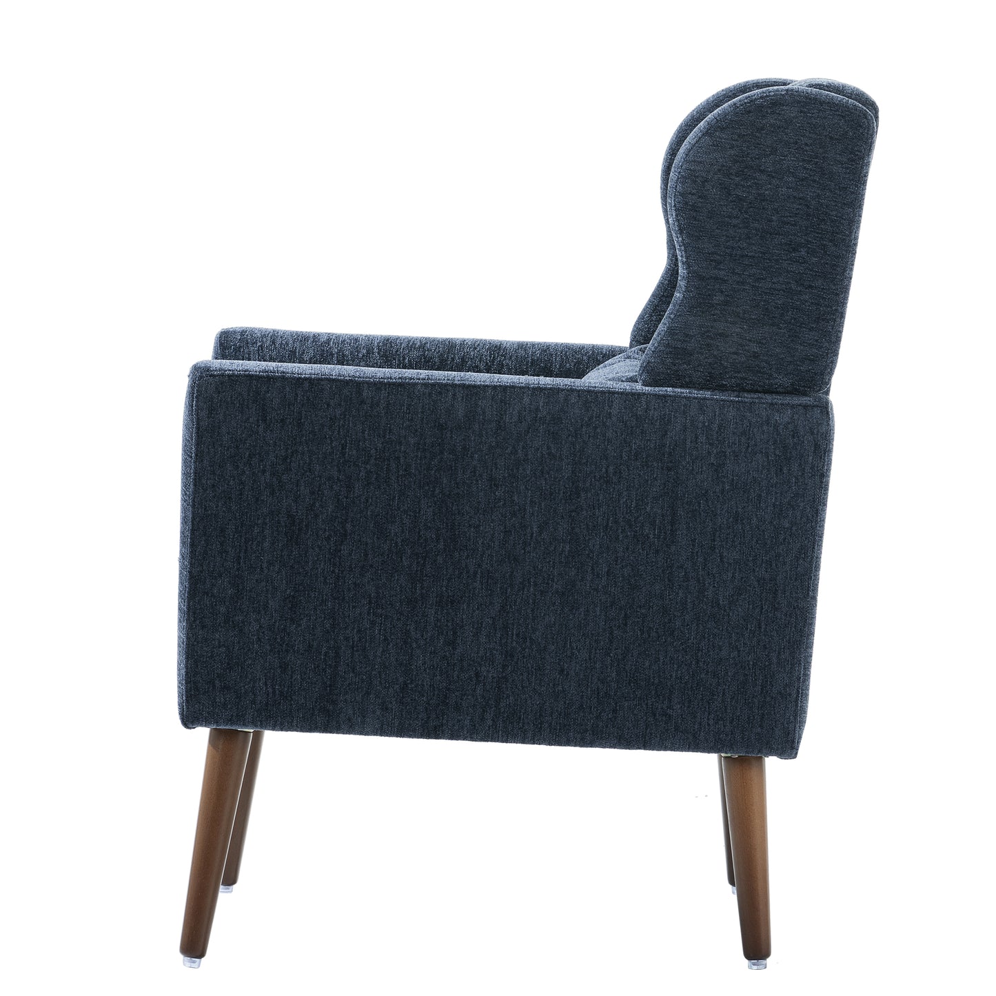 Modern Accent Chair,Chenille Arm Chairs for Living Room,Upholstered Mordern Armchair,Comfy Soft Padded Lounge Chair in Small Space, Bedroom, w/Pillow, Solid Wood Leg (Dark Blue) image 9