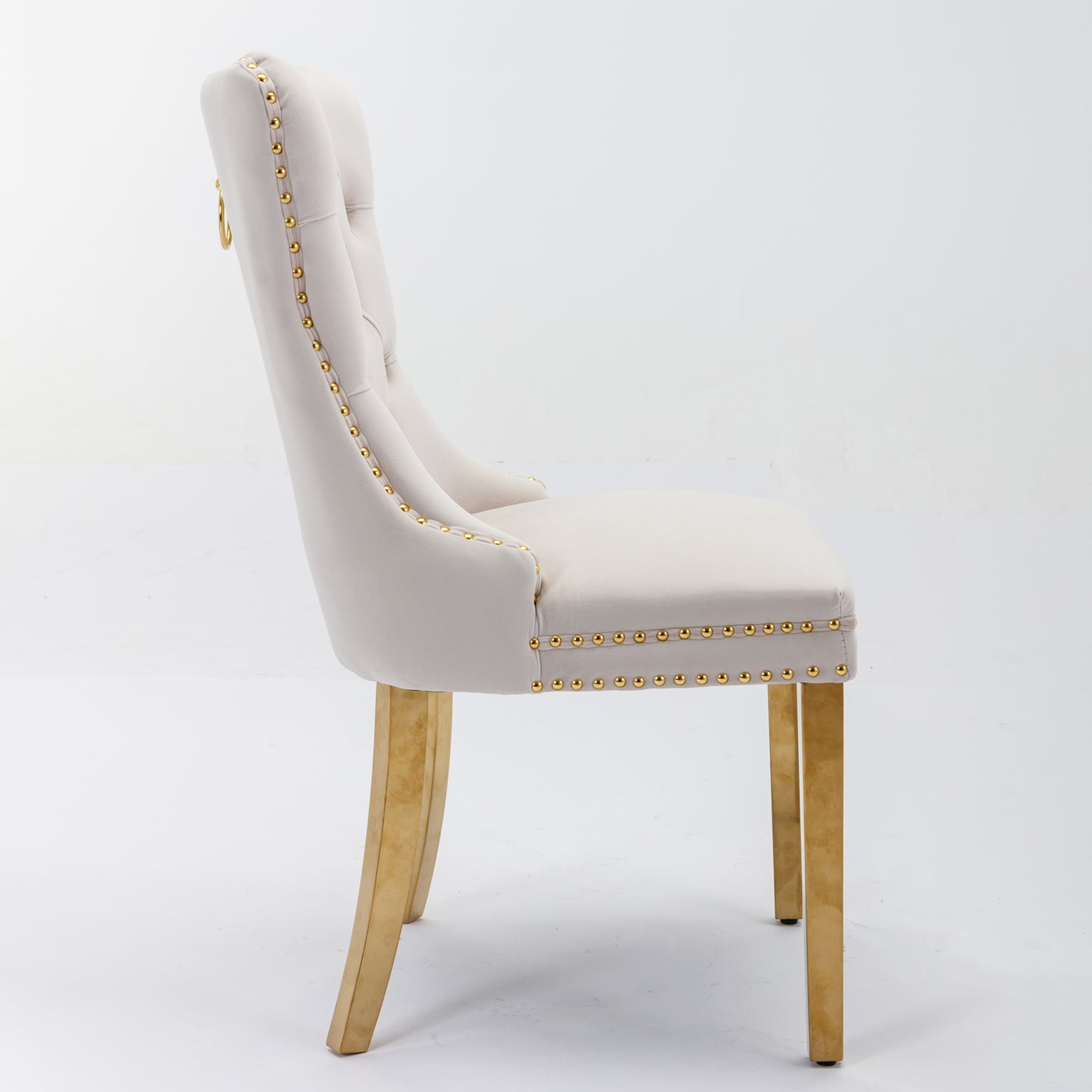 A&A Furniture,Nikki Collection Modern, High-end Tufted Solid Wood Contemporary Velvet Upholstered Dining Chair with Golden Stainless Steel Plating Legs,Nailhead Trim,Set of 2,Beige and Gold, SW1601BG image 4
