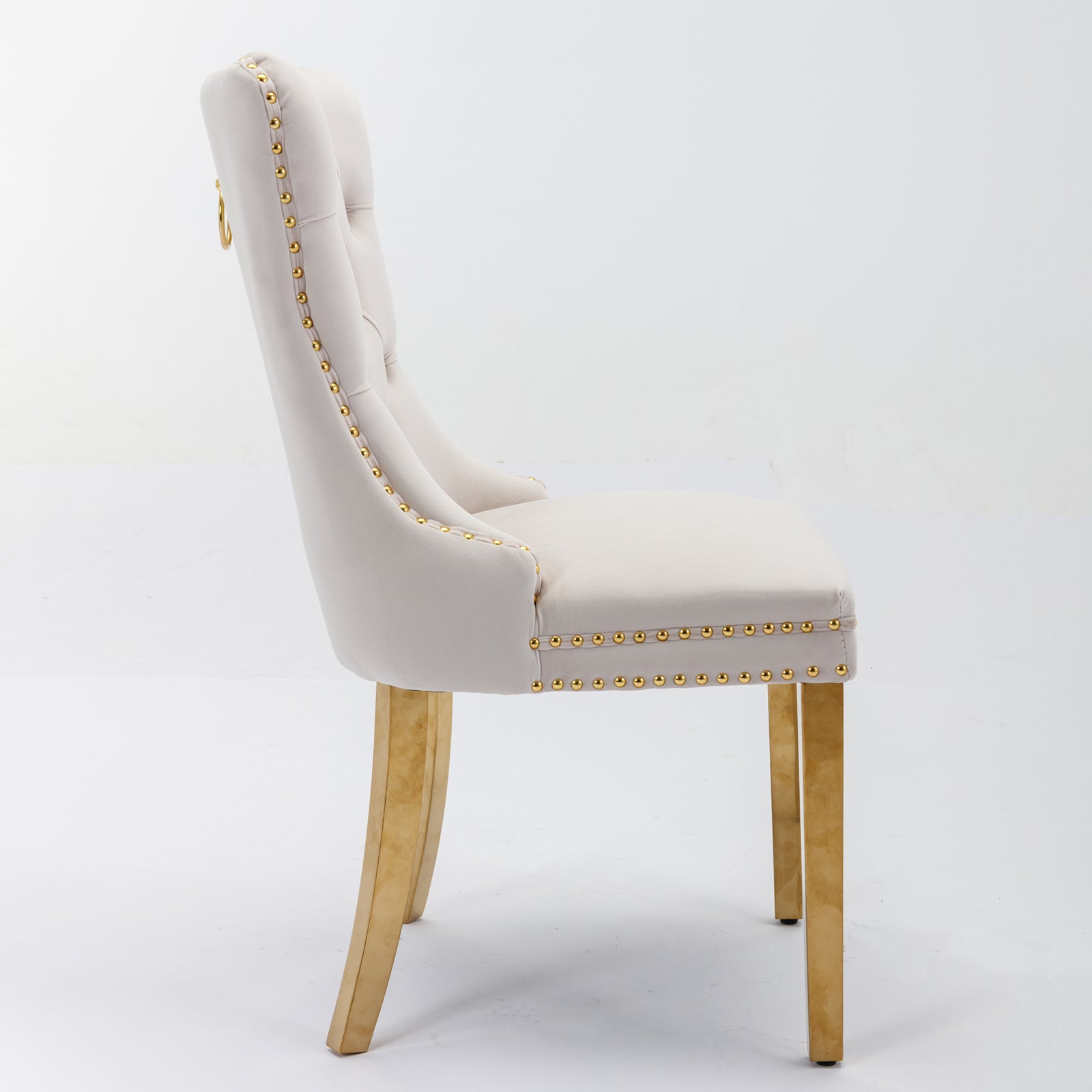 A&A Furniture,Nikki Collection Modern, High-end Tufted Solid Wood Contemporary Velvet Upholstered Dining Chair with Golden Stainless Steel Plating Legs,Nailhead Trim,Set of 2,Beige and Gold, SW1601BG image 4