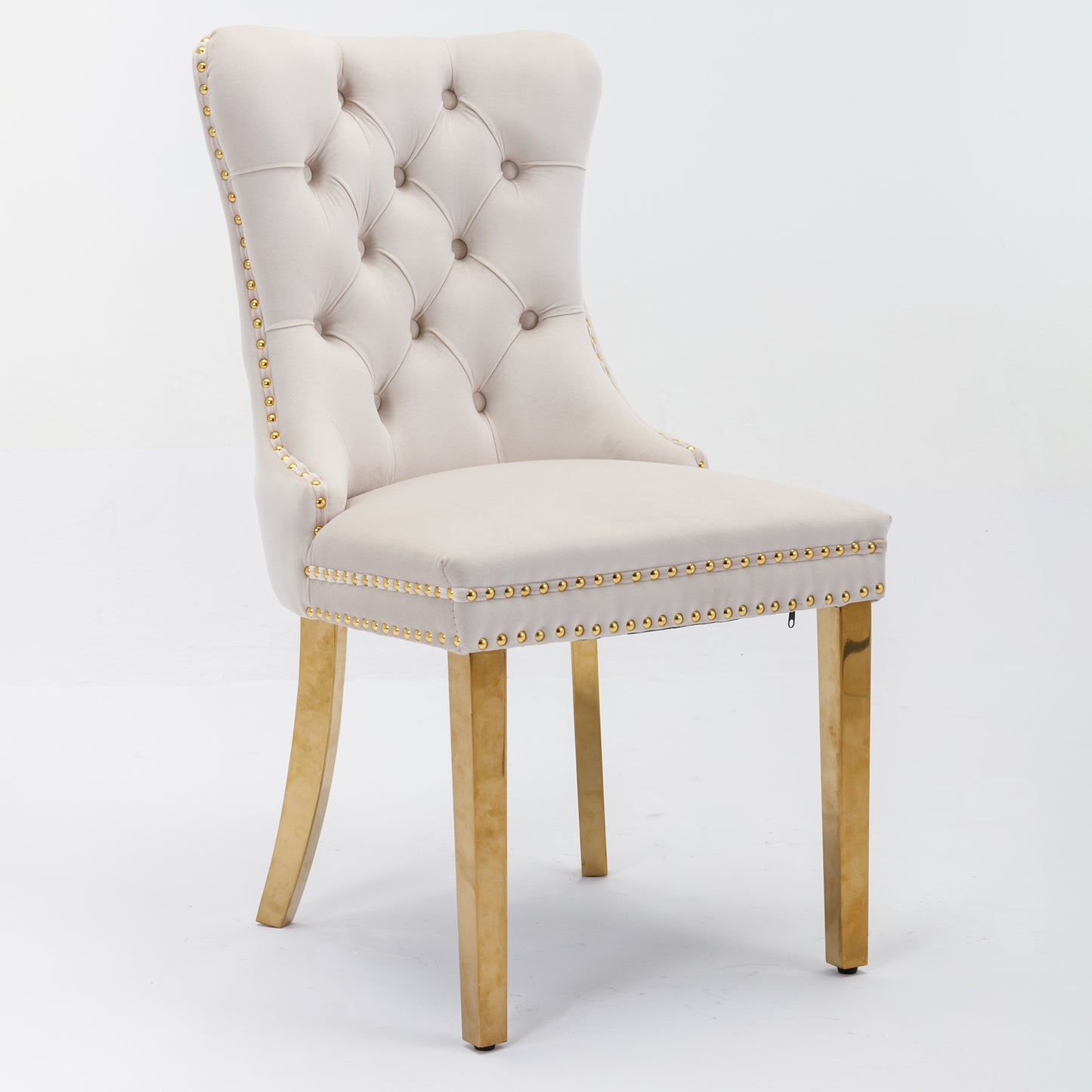 A&A Furniture,Nikki Collection Modern, High-end Tufted Solid Wood Contemporary Velvet Upholstered Dining Chair with Golden Stainless Steel Plating Legs,Nailhead Trim,Set of 2,Beige and Gold, SW1601BG image 3