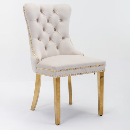 A&A Furniture,Nikki Collection Modern, High-end Tufted Solid Wood Contemporary Velvet Upholstered Dining Chair with Golden Stainless Steel Plating Legs,Nailhead Trim,Set of 2,Beige and Gold, SW1601BG image 3