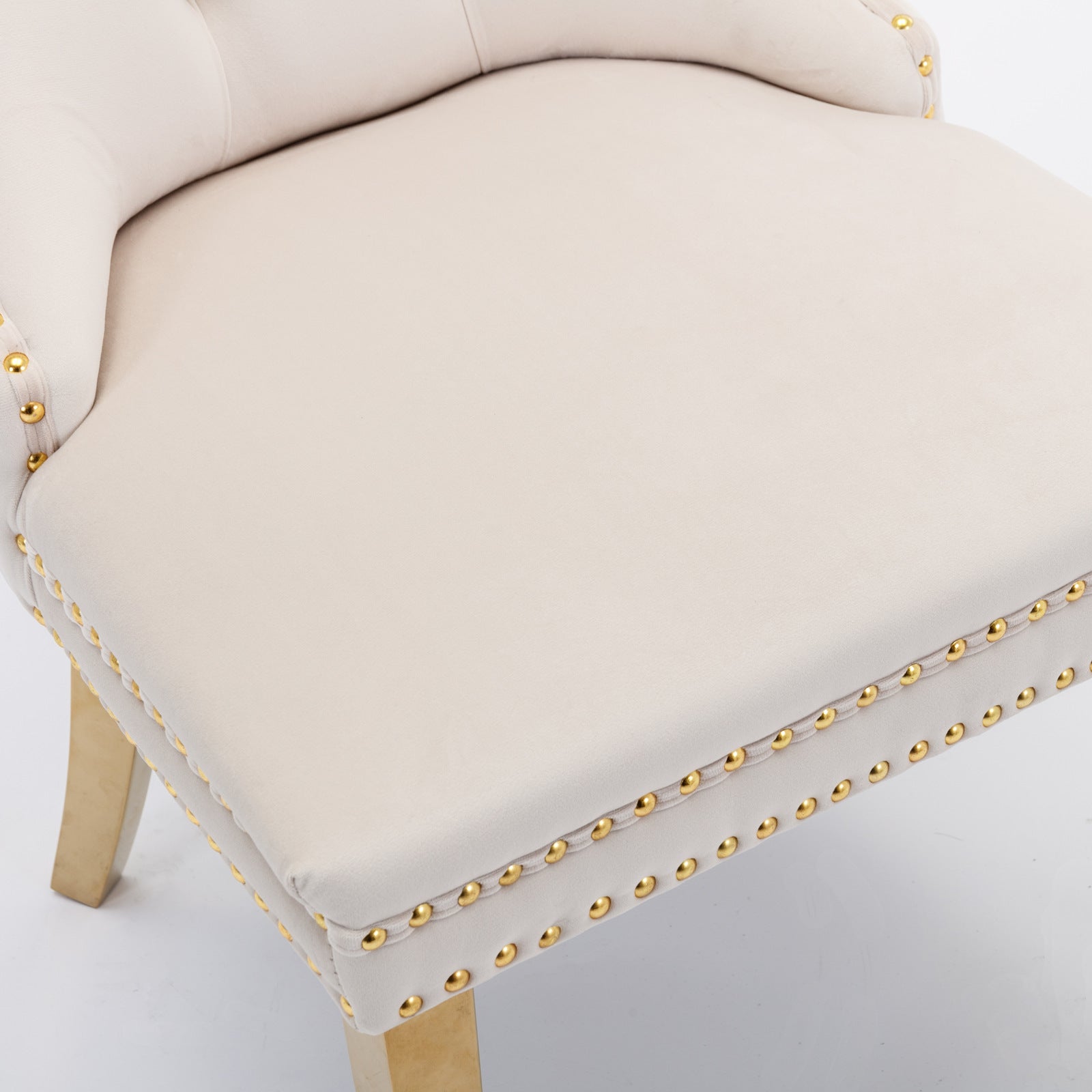 A&A Furniture,Nikki Collection Modern, High-end Tufted Solid Wood Contemporary Velvet Upholstered Dining Chair with Golden Stainless Steel Plating Legs,Nailhead Trim,Set of 2,Beige and Gold, SW1601BG image 12