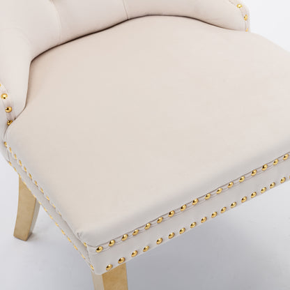A&A Furniture,Nikki Collection Modern, High-end Tufted Solid Wood Contemporary Velvet Upholstered Dining Chair with Golden Stainless Steel Plating Legs,Nailhead Trim,Set of 2,Beige and Gold, SW1601BG image 12