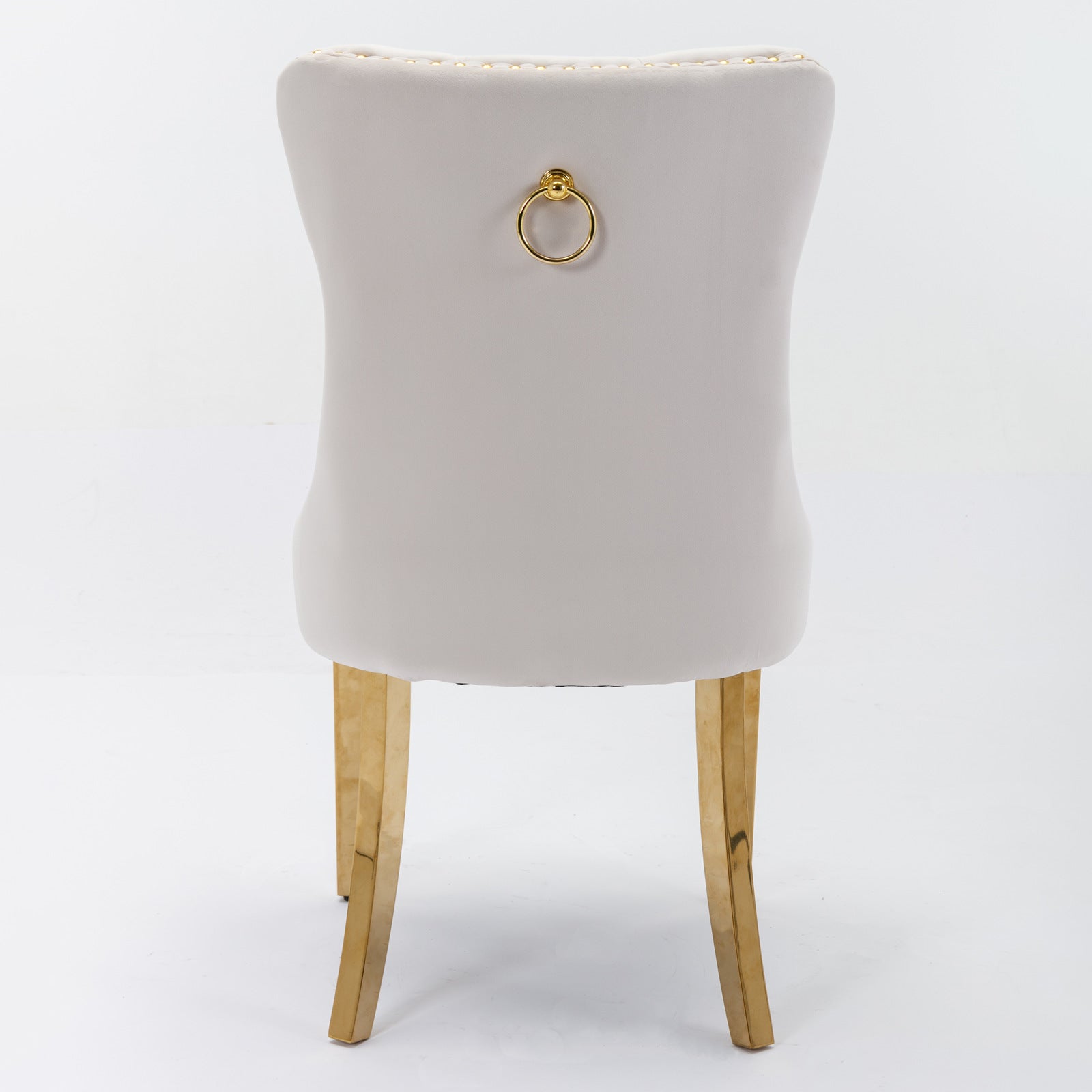 A&A Furniture,Nikki Collection Modern, High-end Tufted Solid Wood Contemporary Velvet Upholstered Dining Chair with Golden Stainless Steel Plating Legs,Nailhead Trim,Set of 2,Beige and Gold, SW1601BG image 6