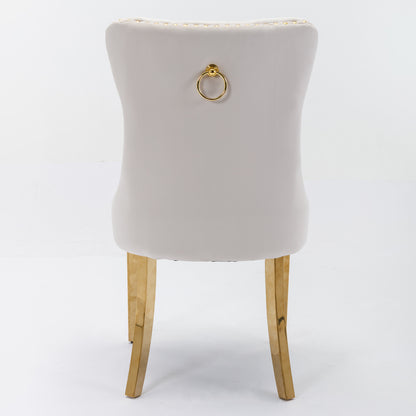 A&A Furniture,Nikki Collection Modern, High-end Tufted Solid Wood Contemporary Velvet Upholstered Dining Chair with Golden Stainless Steel Plating Legs,Nailhead Trim,Set of 2,Beige and Gold, SW1601BG image 6