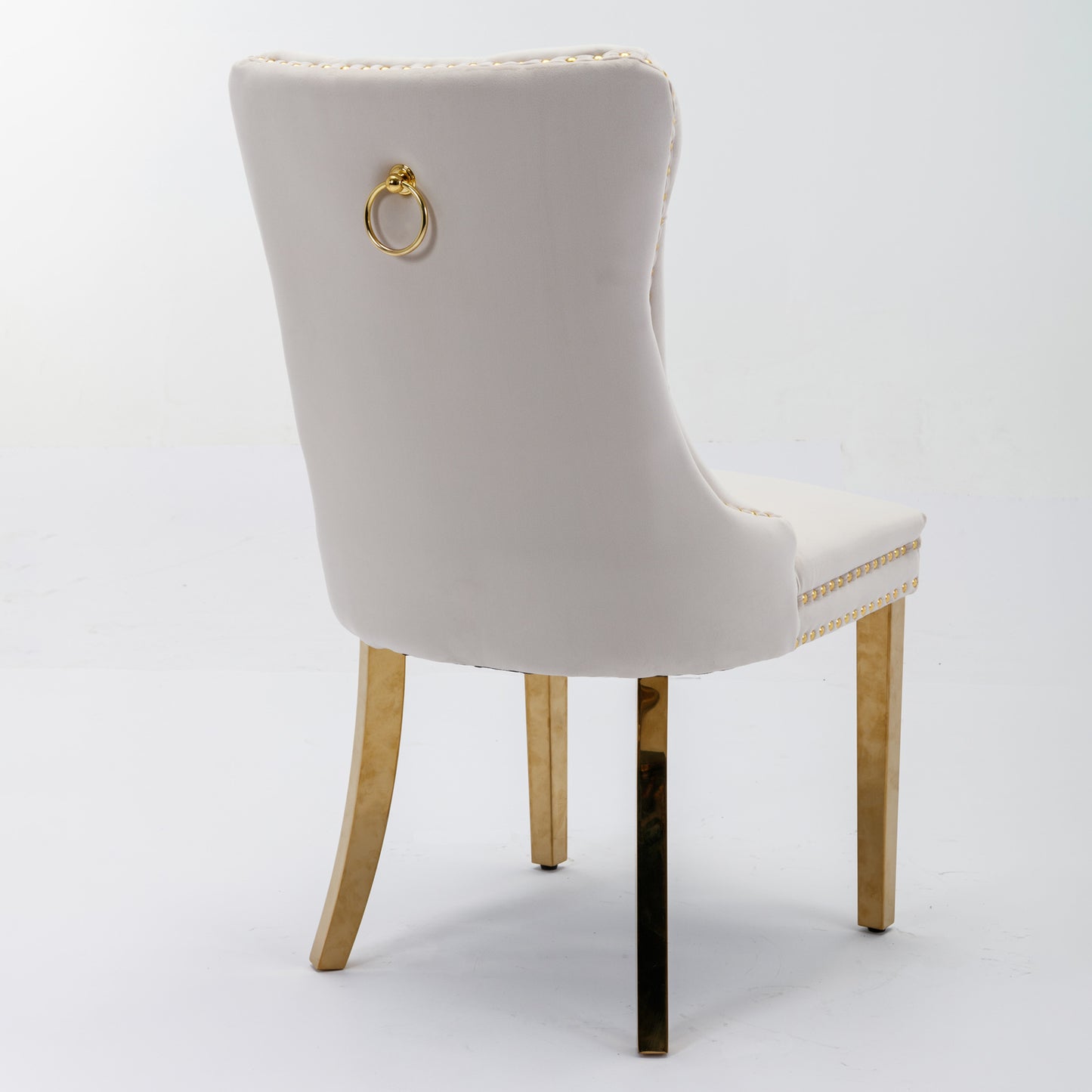 A&A Furniture,Nikki Collection Modern, High-end Tufted Solid Wood Contemporary Velvet Upholstered Dining Chair with Golden Stainless Steel Plating Legs,Nailhead Trim,Set of 2,Beige and Gold, SW1601BG image 5