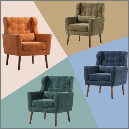 Modern Accent Chair,Chenille Arm Chairs for Living Room,Upholstered Mordern Armchair,Comfy Soft Padded Lounge Chair in Small Space, Bedroom, w/Pillow, Solid Wood Leg (Dark Blue) image 6