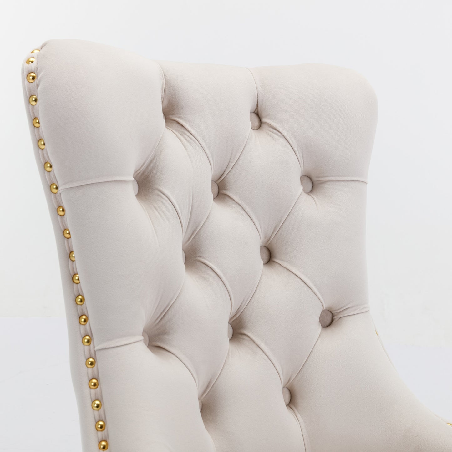 A&A Furniture,Nikki Collection Modern, High-end Tufted Solid Wood Contemporary Velvet Upholstered Dining Chair with Golden Stainless Steel Plating Legs,Nailhead Trim,Set of 2,Beige and Gold, SW1601BG image 8