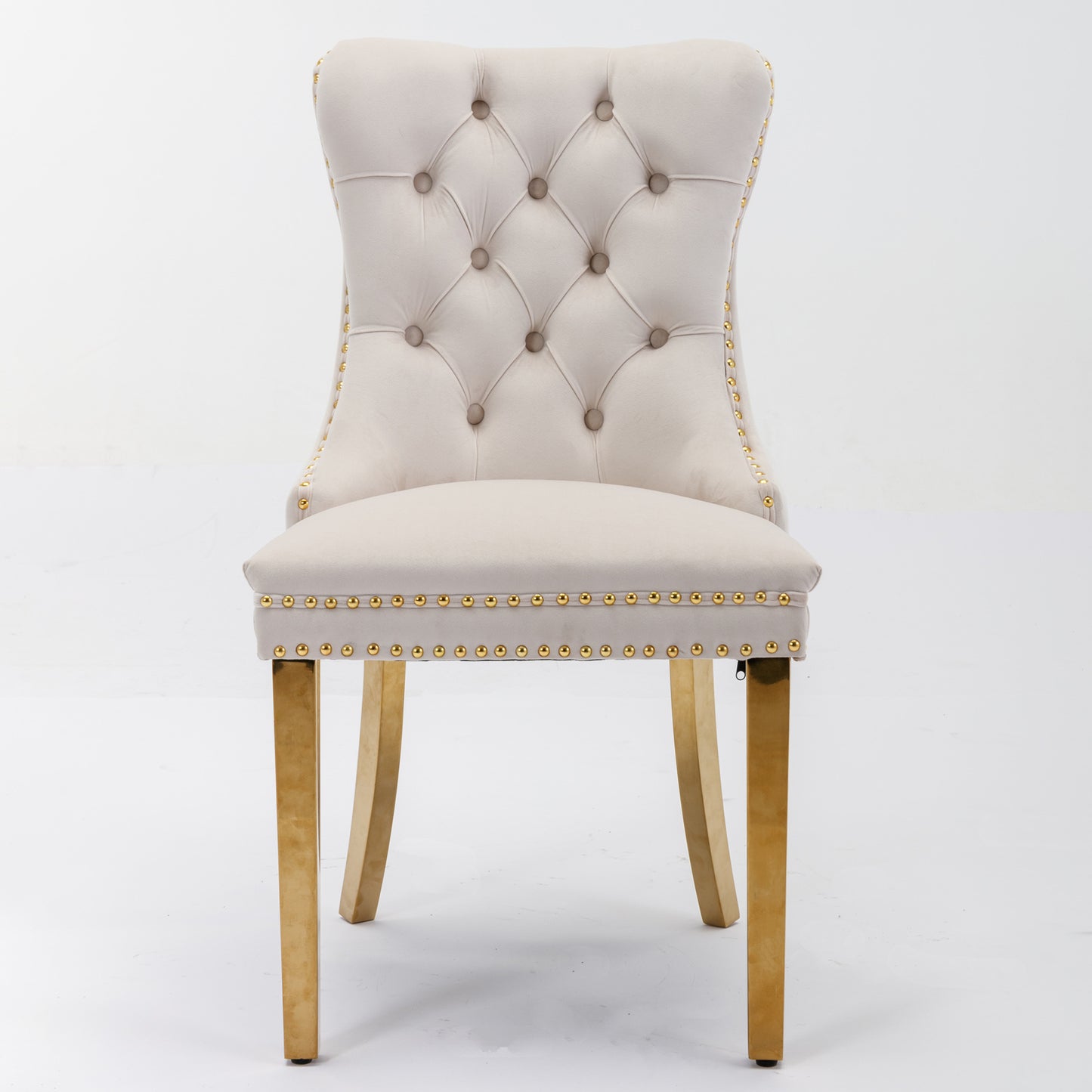 A&A Furniture,Nikki Collection Modern, High-end Tufted Solid Wood Contemporary Velvet Upholstered Dining Chair with Golden Stainless Steel Plating Legs,Nailhead Trim,Set of 2,Beige and Gold, SW1601BG image 2