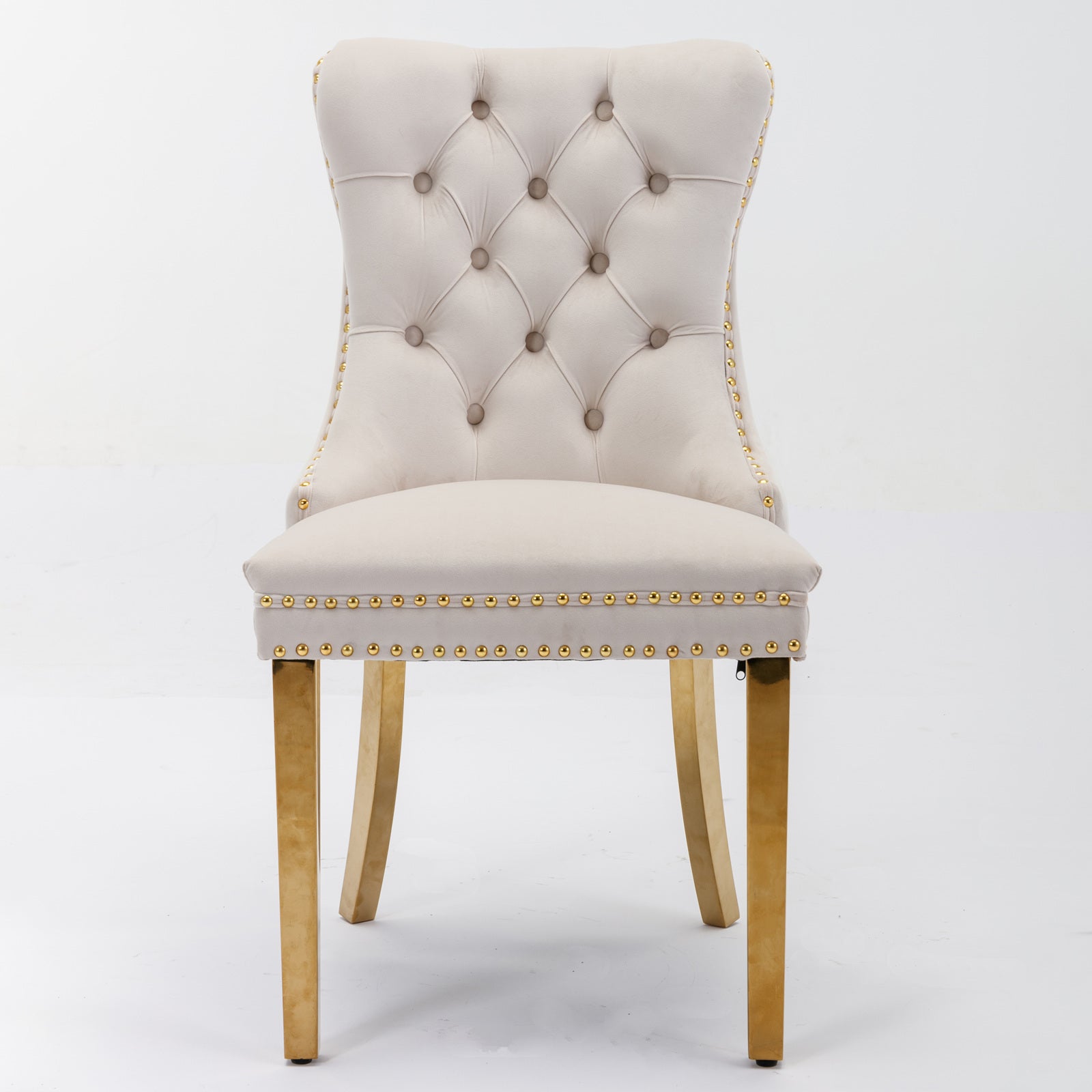 A&A Furniture,Nikki Collection Modern, High-end Tufted Solid Wood Contemporary Velvet Upholstered Dining Chair with Golden Stainless Steel Plating Legs,Nailhead Trim,Set of 2,Beige and Gold, SW1601BG image 2