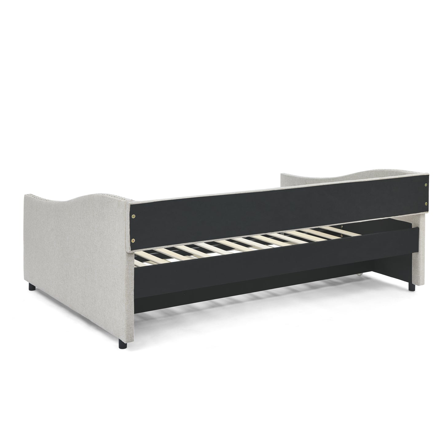 Full Size Daybed with Twin Size Trundle Upholstered Tufted Sofa Bed, with Button on Back and Copper Nail on Waved Shape Arms,Beige (80.5"x55.5"x27.5") image 10