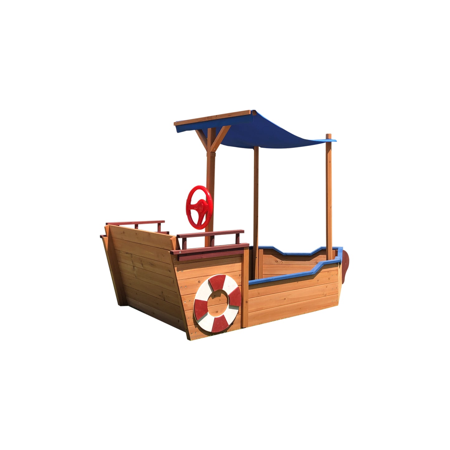 Out door sand box Pirate Ship Sandbox with Cover and Rudder, Wooden Sandbox with Storage Bench and Seat, Outdoor Toy for Kids Ages 3-8 Years Old image 10