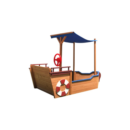 Out door sand box Pirate Ship Sandbox with Cover and Rudder, Wooden Sandbox with Storage Bench and Seat, Outdoor Toy for Kids Ages 3-8 Years Old image 10