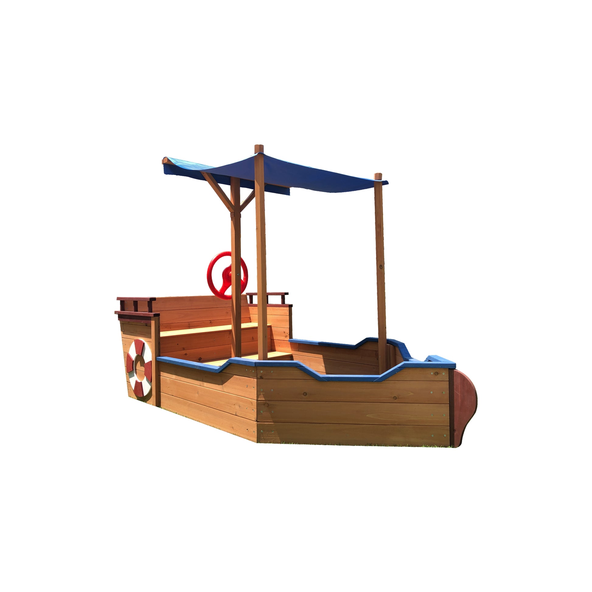 Out door sand box Pirate Ship Sandbox with Cover and Rudder, Wooden Sandbox with Storage Bench and Seat, Outdoor Toy for Kids Ages 3-8 Years Old image 12