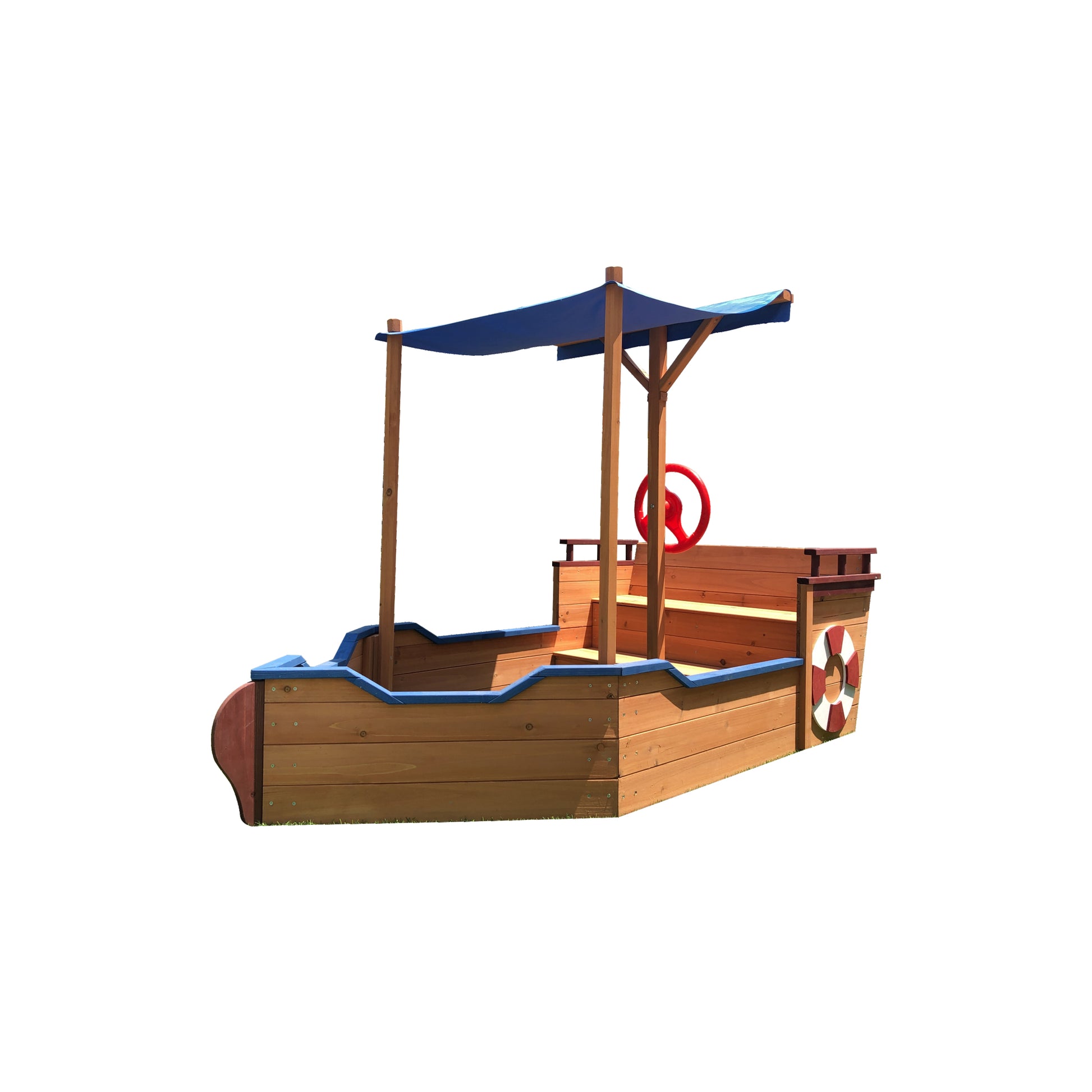 Out door sand box Pirate Ship Sandbox with Cover and Rudder, Wooden Sandbox with Storage Bench and Seat, Outdoor Toy for Kids Ages 3-8 Years Old image 9