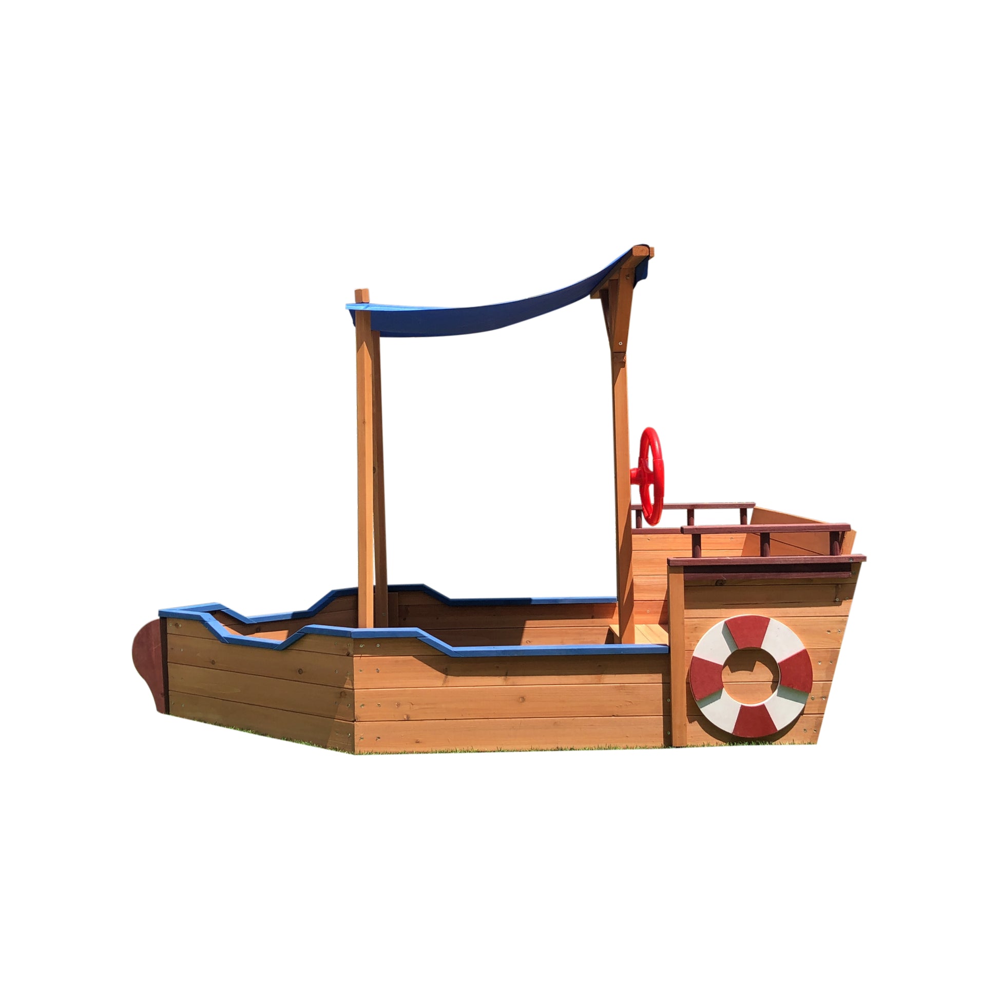 Out door sand box Pirate Ship Sandbox with Cover and Rudder, Wooden Sandbox with Storage Bench and Seat, Outdoor Toy for Kids Ages 3-8 Years Old image 11
