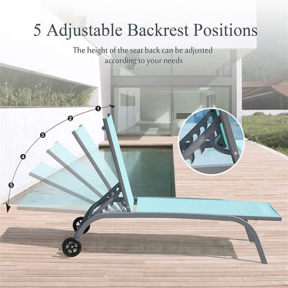 Chaise Lounge Outdoor Set of 2, Lounge Chairs for Outside with Wheels, Outdoor Lounge Chairs with 5 Adjustable Position, Pool Lounge Chairs for Patio,Beach,Poolside(Lake Blue,2 Lounge Chairs) image 4