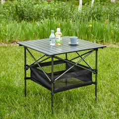 1-piece Folding Outdoor Table with Carrying Bag,Lightweight Aluminum Roll-up Rectangular Table for indoor, Outdoor Camping, Picnics,Beach,Backyard, BBQ, Party, Patio, 46.46X27.56X27.56in ,Black