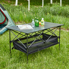 1-piece Folding Outdoor Table with Carrying Bag,Lightweight Aluminum Roll-up Rectangular Table for indoor, Outdoor Camping, Picnics,Beach,Backyard, BBQ, Party, Patio, 46.46X27.56X27.56in ,Black