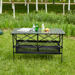 1-piece Folding Outdoor Table with Carrying Bag,Lightweight Aluminum Roll-up Rectangular Table for indoor, Outdoor Camping, Picnics,Beach,Backyard, BBQ, Party, Patio, 46.46X27.56X27.56in ,Black