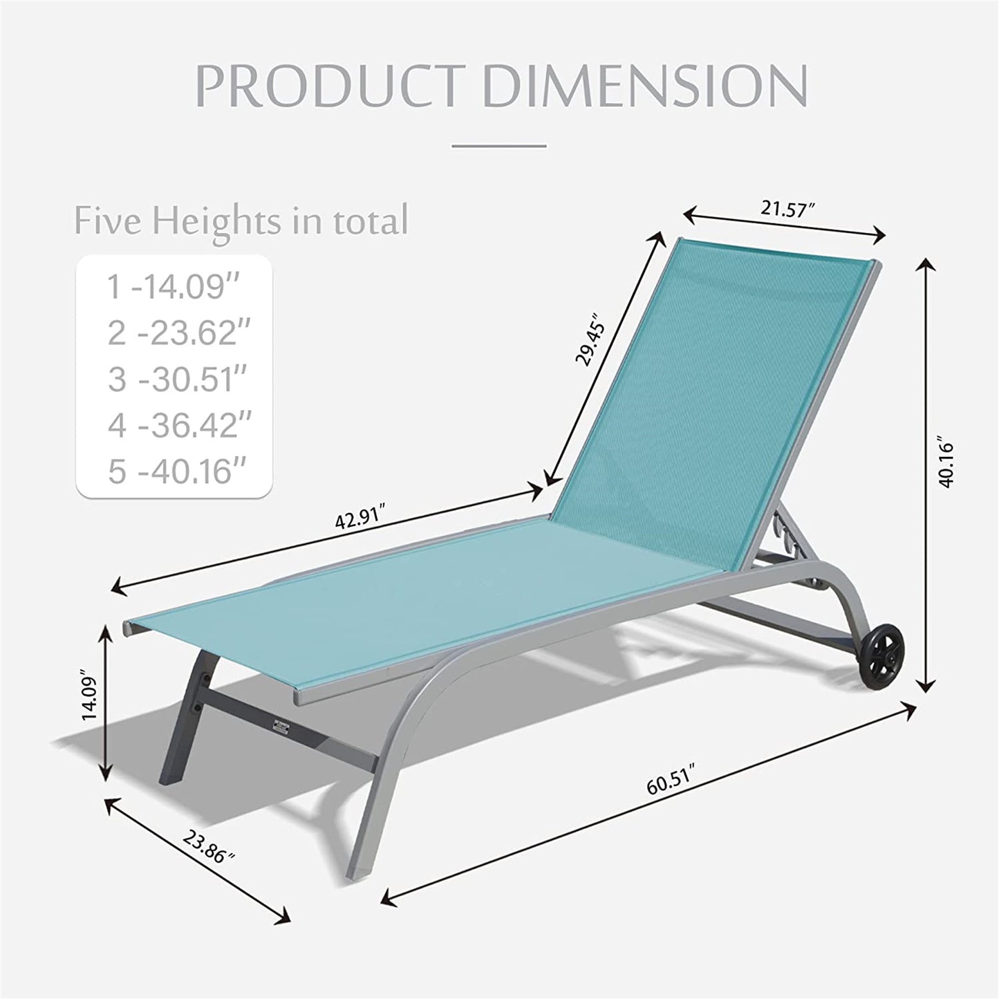 Chaise Lounge Outdoor Set of 2, Lounge Chairs for Outside with Wheels, Outdoor Lounge Chairs with 5 Adjustable Position, Pool Lounge Chairs for Patio,Beach,Poolside(Lake Blue,2 Lounge Chairs) image 2