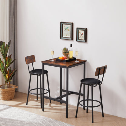 Bar Table Set with 2 Bar stools PU Soft seat with backrest, Rustic Brown, 23.62'' W x 23.62'' D x 35.43'' H image 1