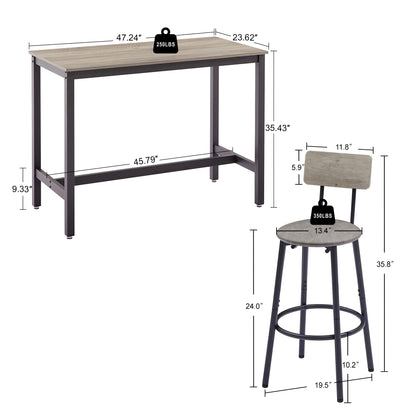 Bar Table Set with 4 Bar stools PU Soft seat with backrest, Grey, 47.24'' L x 23.62'' W x 35.43'' H image 7
