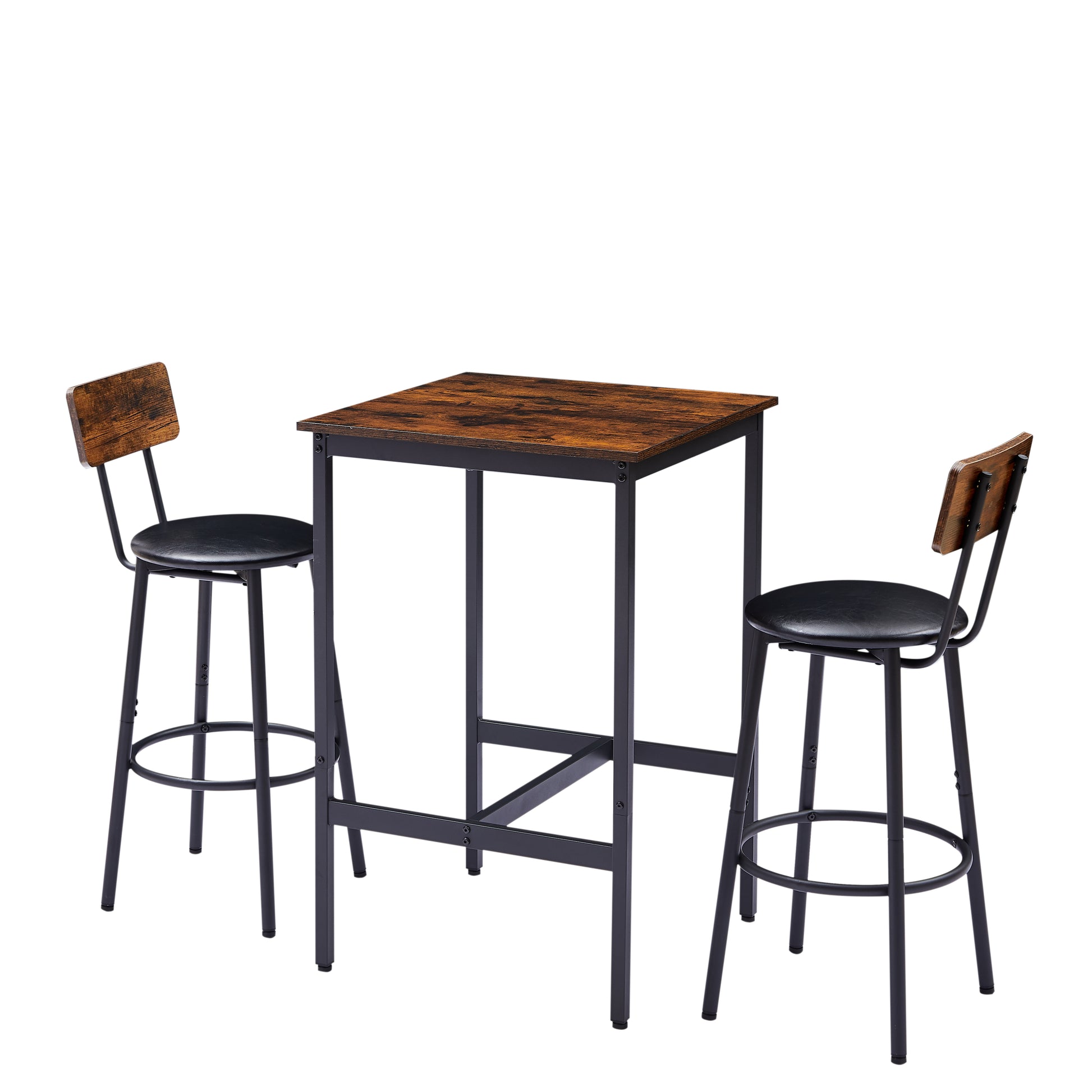 Bar Table Set with 2 Bar stools PU Soft seat with backrest, Rustic Brown, 23.62'' W x 23.62'' D x 35.43'' H image 6