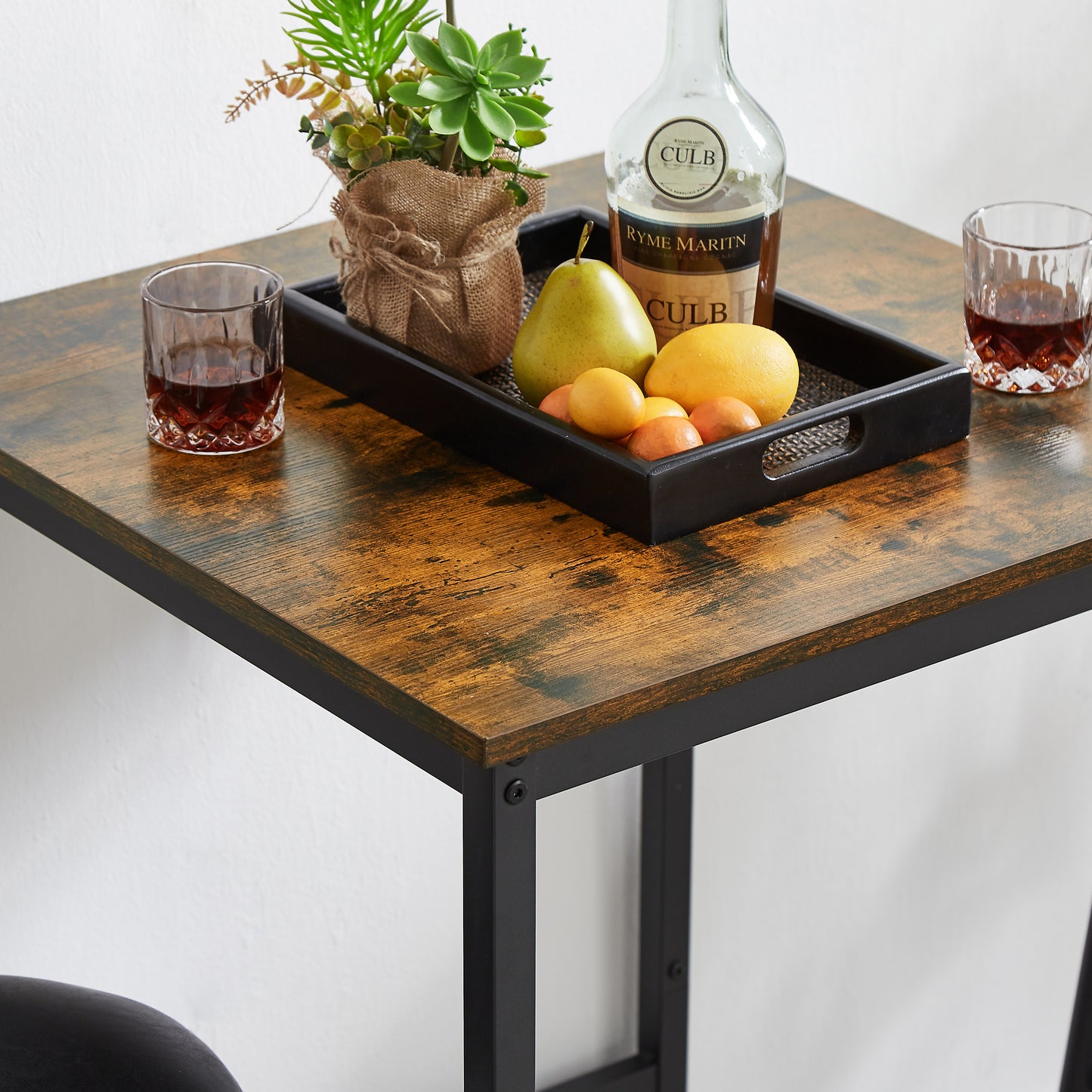 Bar Table Set with 2 Bar stools PU Soft seat with backrest, Rustic Brown, 23.62'' W x 23.62'' D x 35.43'' H image 10