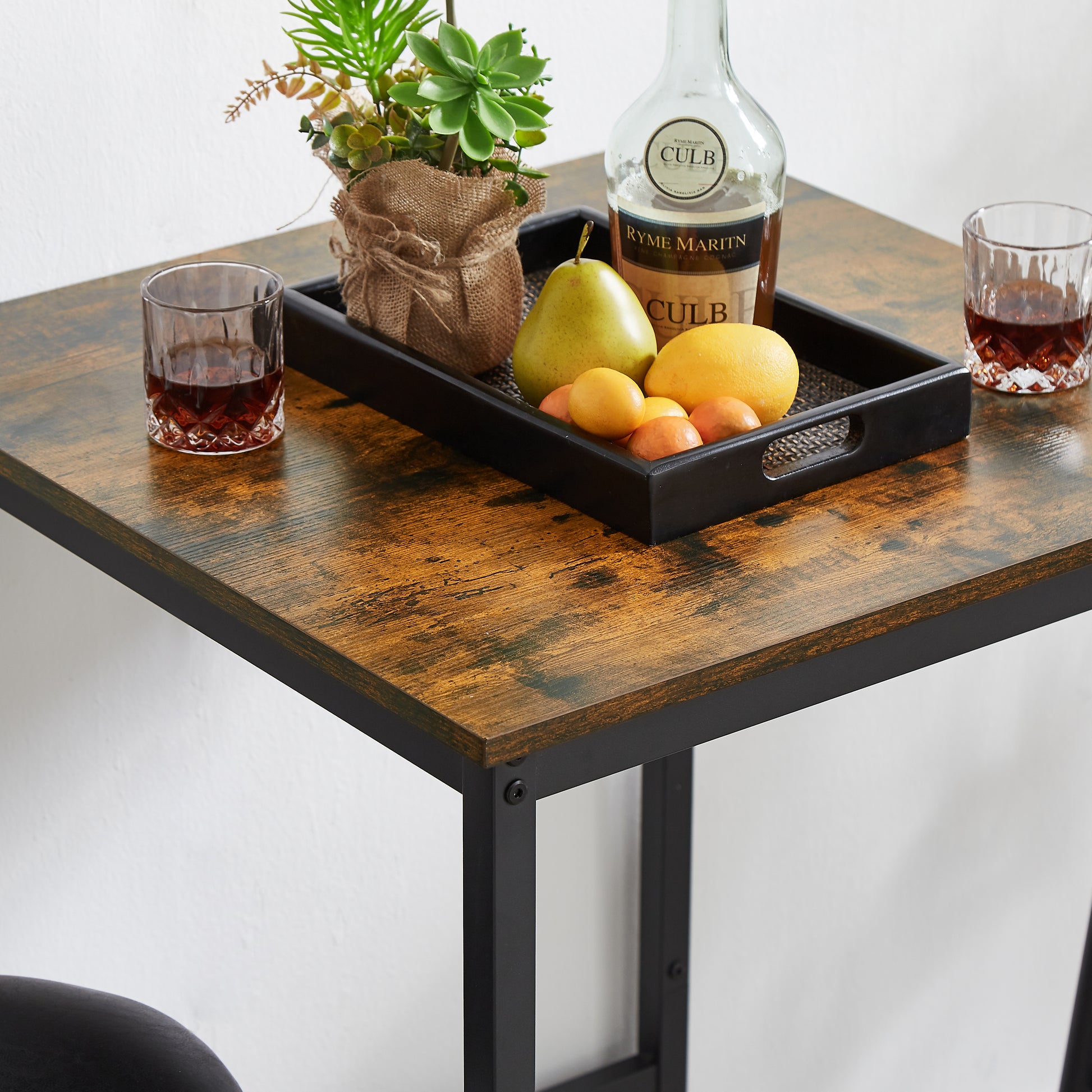 Bar Table Set with 2 Bar stools PU Soft seat with backrest, Rustic Brown, 23.62'' W x 23.62'' D x 35.43'' H image 10