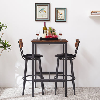 Bar Table Set with 2 Bar stools PU Soft seat with backrest, Rustic Brown, 23.62'' W x 23.62'' D x 35.43'' H image 3