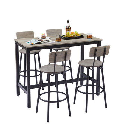 Bar Table Set with 4 Bar stools PU Soft seat with backrest, Grey, 47.24'' L x 23.62'' W x 35.43'' H image 9