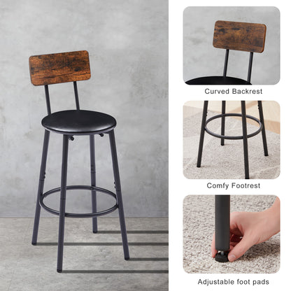 Bar Table Set with 2 Bar stools PU Soft seat with backrest, Rustic Brown, 23.62'' W x 23.62'' D x 35.43'' H image 8