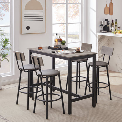 Bar Table Set with 4 Bar stools PU Soft seat with backrest, Grey, 47.24'' L x 23.62'' W x 35.43'' H image 1