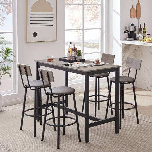 Bar table set with 4 PU leather bar stools in grey - front view